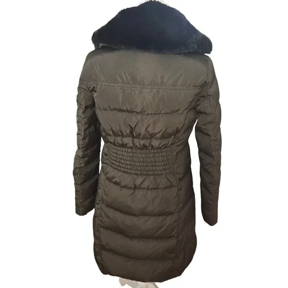 Michael Kors Women's Hooded Puffer Coat Faux Fur Down Fill Olive Green Small - Picture 5 of 8